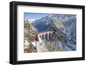 Bernina Train at Landwasser Viaduct, UNESCO World Heritage, Engadine, Switzerland-ClickAlps-Framed Photographic Print