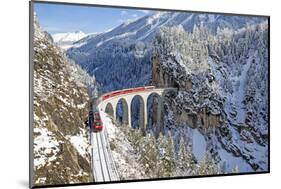 Bernina Train at Landwasser Viaduct, UNESCO World Heritage, Engadine, Switzerland-ClickAlps-Mounted Photographic Print