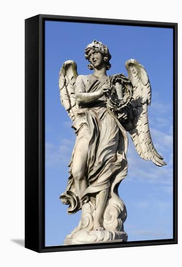 Bernini's Breezy Maniac Angels Statue on the Ponte Sant'Angelo, Rome, Lazio, Italy-Stuart Black-Framed Stretched Canvas