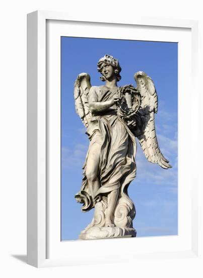 Bernini's Breezy Maniac Angels Statue on the Ponte Sant'Angelo, Rome, Lazio, Italy-Stuart Black-Framed Photographic Print