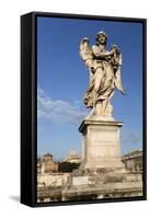 Bernini's Breezy Maniac Angels Statue on the Ponte Sant'Angelo with St. Peter's Basilica Behind-Stuart Black-Framed Stretched Canvas