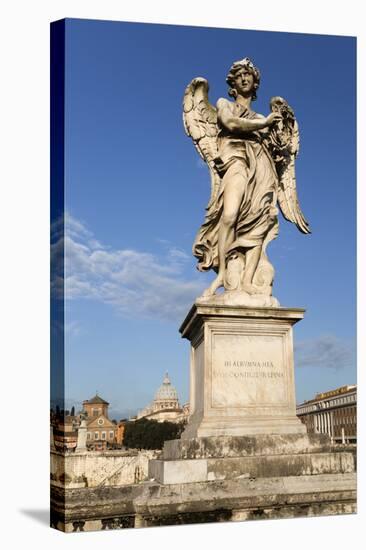 Bernini's Breezy Maniac Angels Statue on the Ponte Sant'Angelo with St. Peter's Basilica Behind-Stuart Black-Stretched Canvas