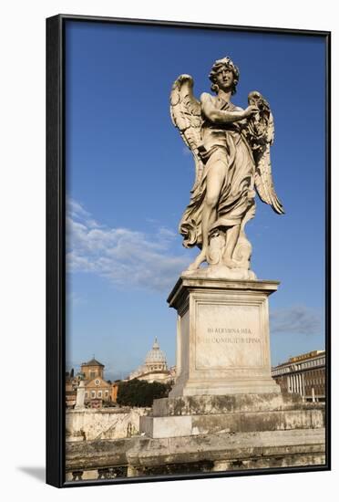 Bernini's Breezy Maniac Angels Statue on the Ponte Sant'Angelo with St. Peter's Basilica Behind-Stuart Black-Framed Photographic Print