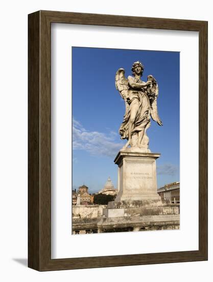 Bernini's Breezy Maniac Angels Statue on the Ponte Sant'Angelo with St. Peter's Basilica Behind-Stuart Black-Framed Photographic Print