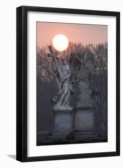 Bernini's Breezy Maniac Angels Statues on the Ponte Sant'Angelo at Sunrise, Rome, Lazio, Italy-Stuart Black-Framed Photographic Print