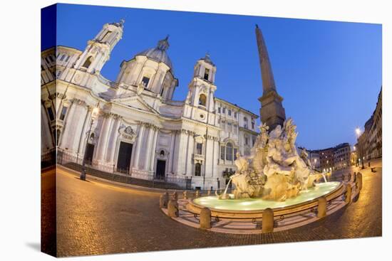 Bernini's Fountain of the Four Rivers and Church of Sant'Agnese in Agone at Night-Stuart Black-Stretched Canvas