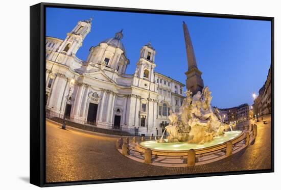 Bernini's Fountain of the Four Rivers and Church of Sant'Agnese in Agone at Night-Stuart Black-Framed Stretched Canvas