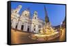 Bernini's Fountain of the Four Rivers and Church of Sant'Agnese in Agone at Night-Stuart Black-Framed Stretched Canvas