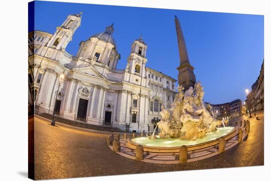 Bernini's Fountain of the Four Rivers and Church of Sant'Agnese in Agone at Night-Stuart Black-Stretched Canvas