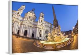 Bernini's Fountain of the Four Rivers and Church of Sant'Agnese in Agone at Night-Stuart Black-Framed Photographic Print