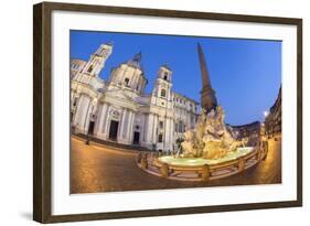 Bernini's Fountain of the Four Rivers and Church of Sant'Agnese in Agone at Night-Stuart Black-Framed Photographic Print