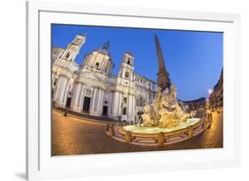 Bernini's Fountain of the Four Rivers and Church of Sant'Agnese in Agone at Night-Stuart Black-Framed Photographic Print
