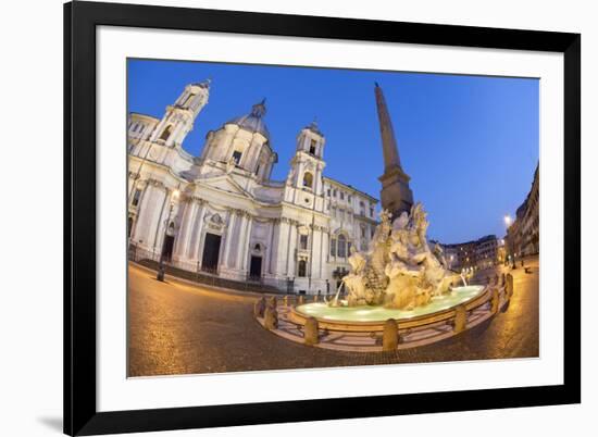 Bernini's Fountain of the Four Rivers and Church of Sant'Agnese in Agone at Night-Stuart Black-Framed Photographic Print