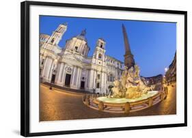 Bernini's Fountain of the Four Rivers and Church of Sant'Agnese in Agone at Night-Stuart Black-Framed Photographic Print