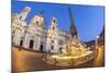 Bernini's Fountain of the Four Rivers and Church of Sant'Agnese in Agone at Night-Stuart Black-Mounted Photographic Print