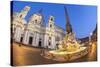 Bernini's Fountain of the Four Rivers and Church of Sant'Agnese in Agone at Night-Stuart Black-Stretched Canvas