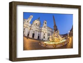 Bernini's Fountain of the Four Rivers and Church of Sant'Agnese in Agone at Night-Stuart Black-Framed Photographic Print