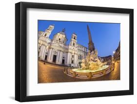 Bernini's Fountain of the Four Rivers and Church of Sant'Agnese in Agone at Night-Stuart Black-Framed Photographic Print