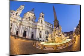 Bernini's Fountain of the Four Rivers and Church of Sant'Agnese in Agone at Night-Stuart Black-Mounted Photographic Print