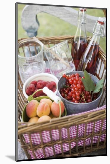 Berries, Apricots, Bottles of Juice and Jars in Basket-Eising Studio - Food Photo and Video-Mounted Photographic Print