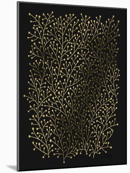 Berry Branches in Black and Gold-Cat Coquillette-Mounted Art Print