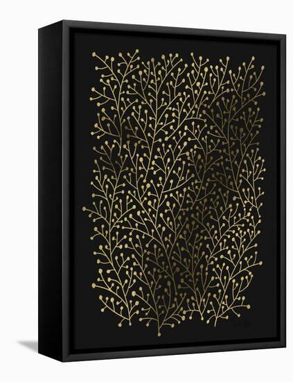 Berry Branches in Black and Gold-Cat Coquillette-Framed Stretched Canvas