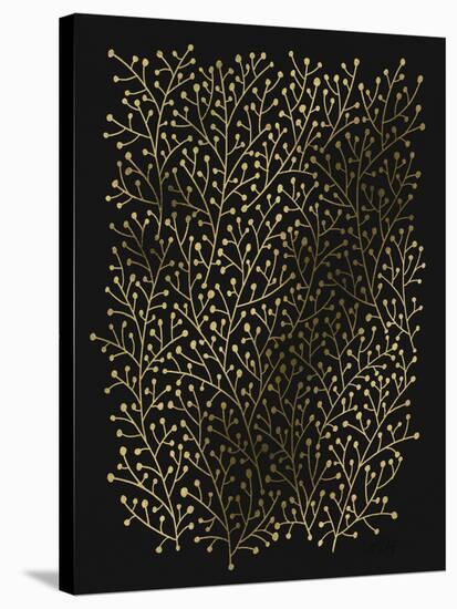 Berry Branches in Black and Gold-Cat Coquillette-Stretched Canvas