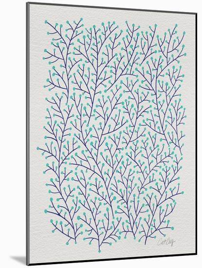 Berry Branches in Blues-Cat Coquillette-Mounted Art Print