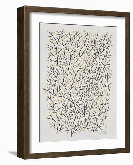 Berry Branches in Gold and Black-Cat Coquillette-Framed Art Print