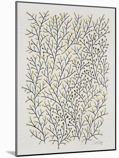 Berry Branches in Gold and Black-Cat Coquillette-Mounted Art Print
