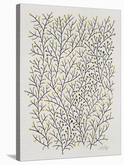 Berry Branches in Gold and Black-Cat Coquillette-Stretched Canvas