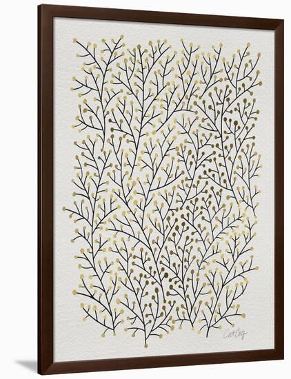 Berry Branches in Gold and Black-Cat Coquillette-Framed Art Print