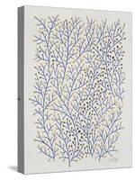 Berry Branches in Gold and Navy-Cat Coquillette-Stretched Canvas