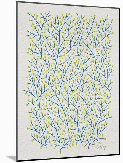 Berry Branches in Lime and Blue-Cat Coquillette-Mounted Art Print