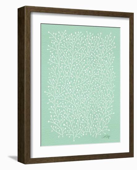 Berry Branches in Mint-Cat Coquillette-Framed Art Print