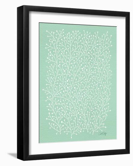 Berry Branches in Mint-Cat Coquillette-Framed Art Print