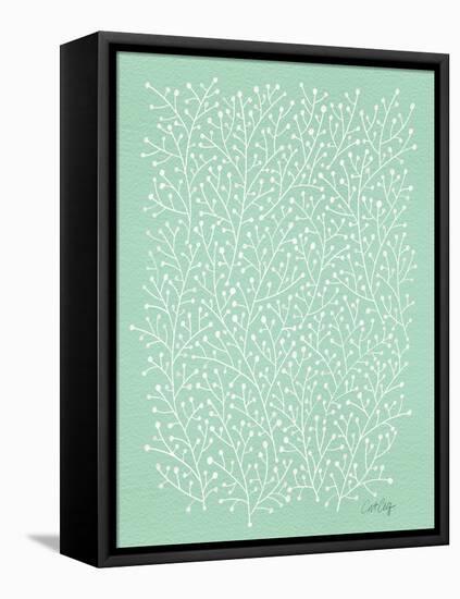 Berry Branches in Mint-Cat Coquillette-Framed Stretched Canvas