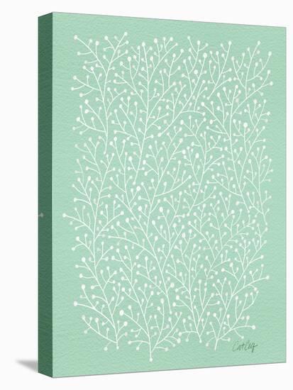 Berry Branches in Mint-Cat Coquillette-Stretched Canvas