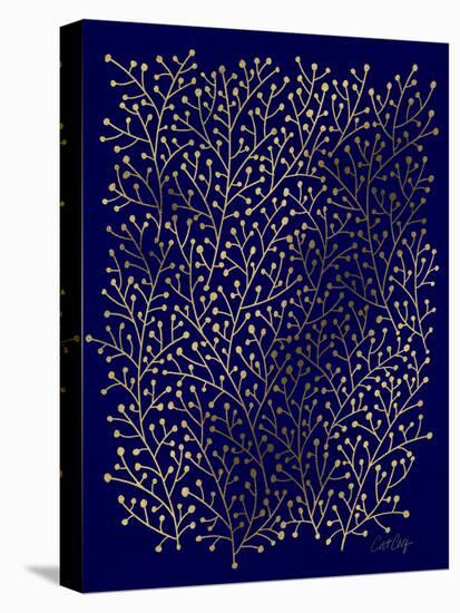 Berry Branches in Navy and Gold-Cat Coquillette-Stretched Canvas