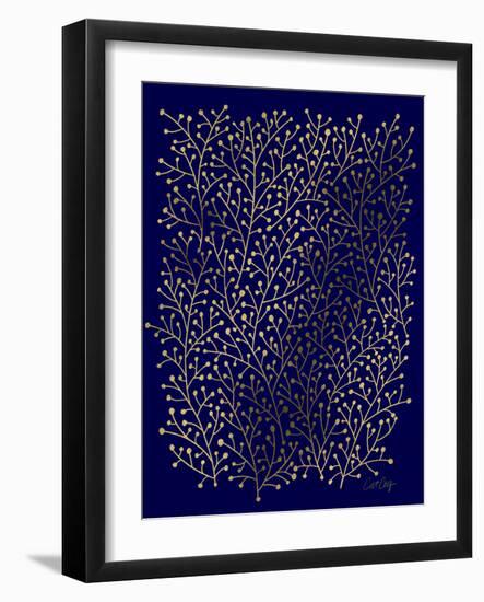 Berry Branches in Navy and Gold-Cat Coquillette-Framed Giclee Print