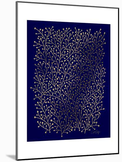 Berry Branches in Navy and Gold-Cat Coquillette-Mounted Giclee Print