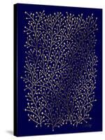 Berry Branches in Navy and Gold-Cat Coquillette-Stretched Canvas