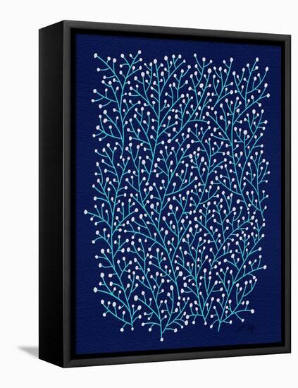 Berry Branches in Navy and Turquoise-Cat Coquillette-Framed Stretched Canvas
