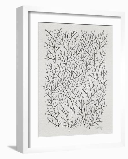 Berry Branches in Silver and Black-Cat Coquillette-Framed Art Print