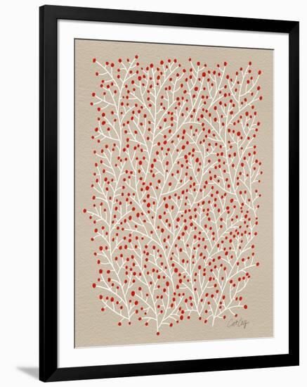 Berry Branches in Tan and Red-Cat Coquillette-Framed Art Print