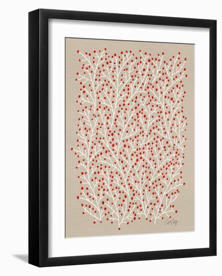 Berry Branches in Tan and Red-Cat Coquillette-Framed Art Print