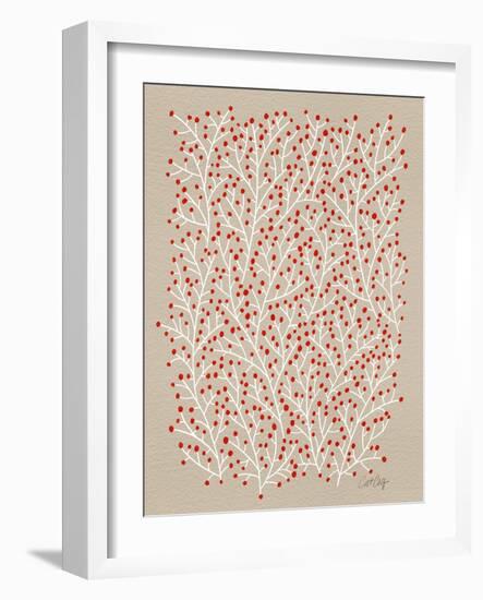 Berry Branches in Tan and Red-Cat Coquillette-Framed Art Print