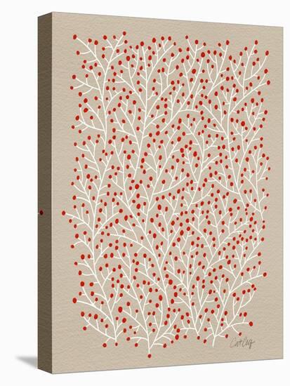 Berry Branches in Tan and Red-Cat Coquillette-Stretched Canvas