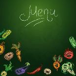 Chalkboard with Vegetables for Restaurant Menu-BerSonnE-Framed Stretched Canvas