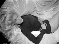 Jayne Mansfield Posed in White Short Sleeve Shirt and Black High Waist Tight Pants with Left Waist-Bert Six-Photo